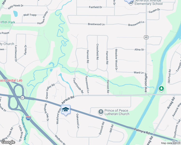 map of restaurants, bars, coffee shops, grocery stores, and more near 103 Harvest Road in Fairport