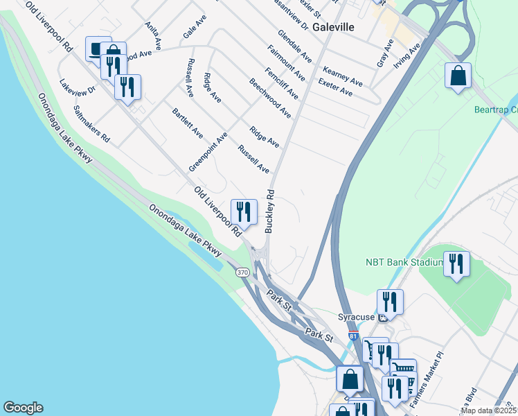 map of restaurants, bars, coffee shops, grocery stores, and more near 101 Deborah Drive in Liverpool