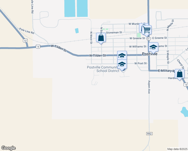 map of restaurants, bars, coffee shops, grocery stores, and more near 408 Lilac Lane in Postville