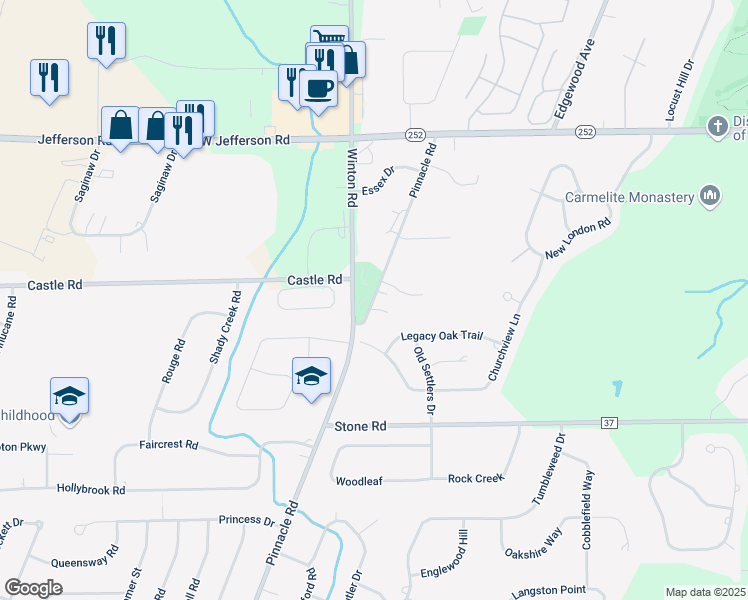 map of restaurants, bars, coffee shops, grocery stores, and more near 150 Pinnacle Road in Rochester