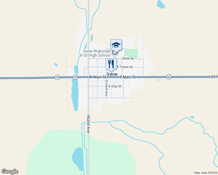 map of restaurants, bars, coffee shops, grocery stores, and more near 203-231 South Clark Avenue in Irene