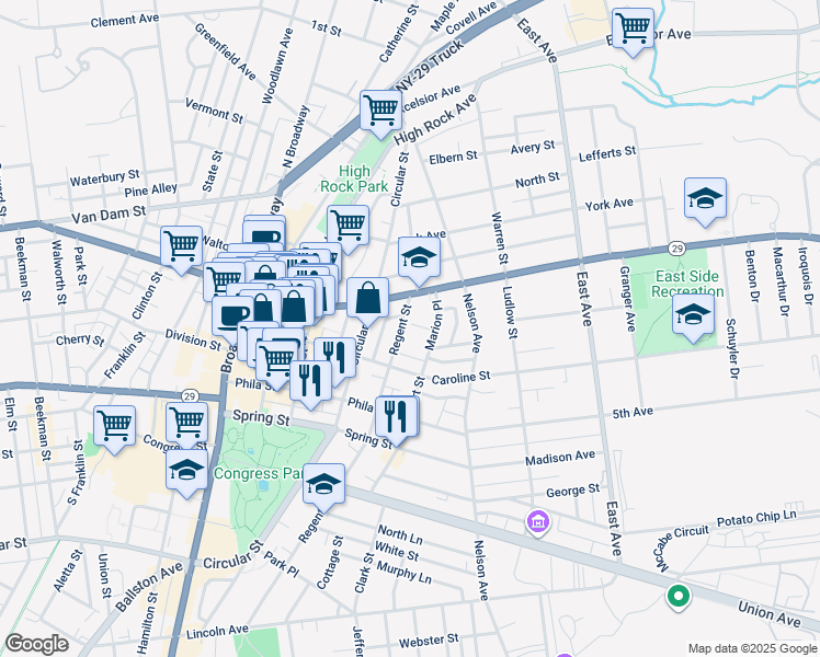 map of restaurants, bars, coffee shops, grocery stores, and more near 200 Regent Street in Saratoga Springs