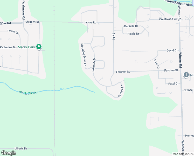 map of restaurants, bars, coffee shops, grocery stores, and more near 7032 Lakeside Drive in Niagara Falls