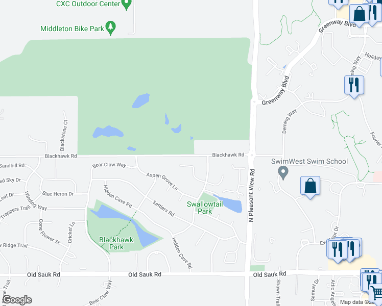 map of restaurants, bars, coffee shops, grocery stores, and more near 39 Hawk Feather Circle in Madison