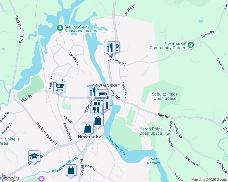 map of restaurants, bars, coffee shops, grocery stores, and more near 5 Sanborn Avenue in Newmarket