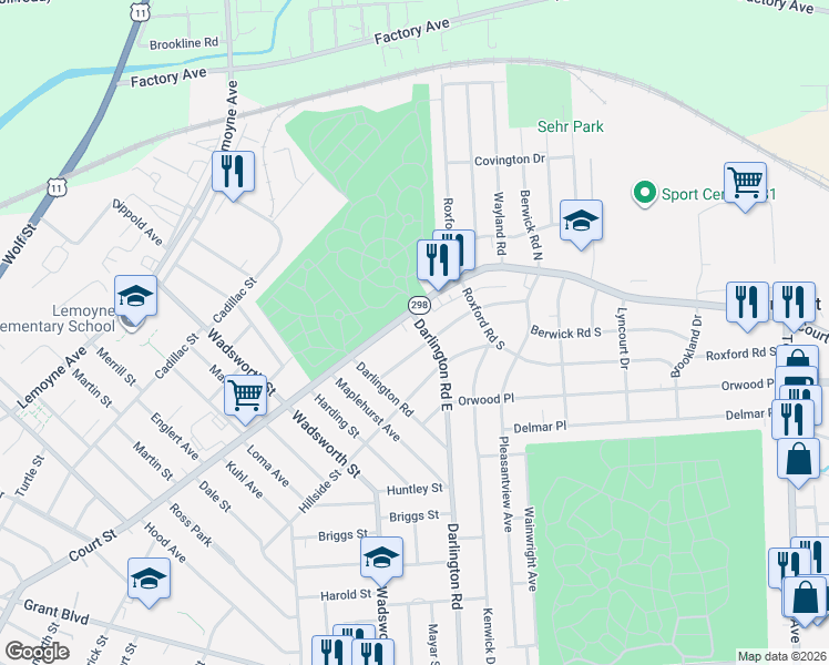 map of restaurants, bars, coffee shops, grocery stores, and more near 2401 Court Street in Syracuse