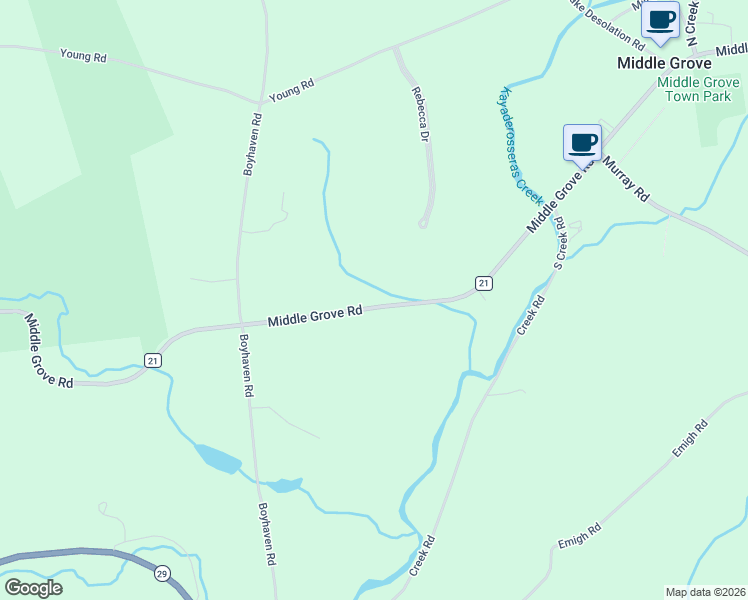 map of restaurants, bars, coffee shops, grocery stores, and more near 543 Middle Grove Road in Middle Grove