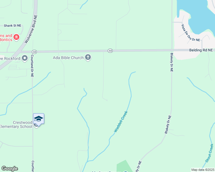 map of restaurants, bars, coffee shops, grocery stores, and more near 5230 Belding Road Northeast in Rockford