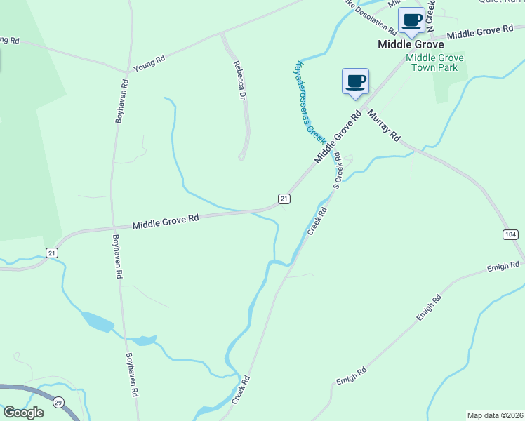 map of restaurants, bars, coffee shops, grocery stores, and more near County Road 21 in Middle Grove