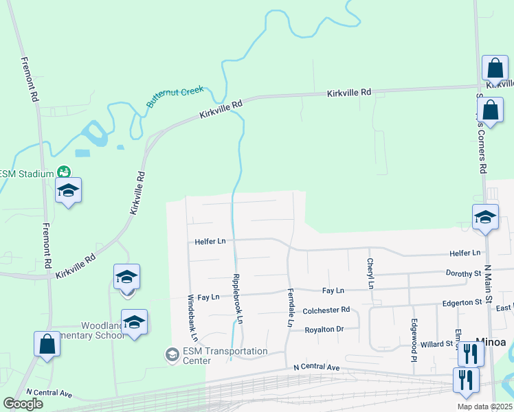 map of restaurants, bars, coffee shops, grocery stores, and more near 109 Whiskwood Lane in Minoa