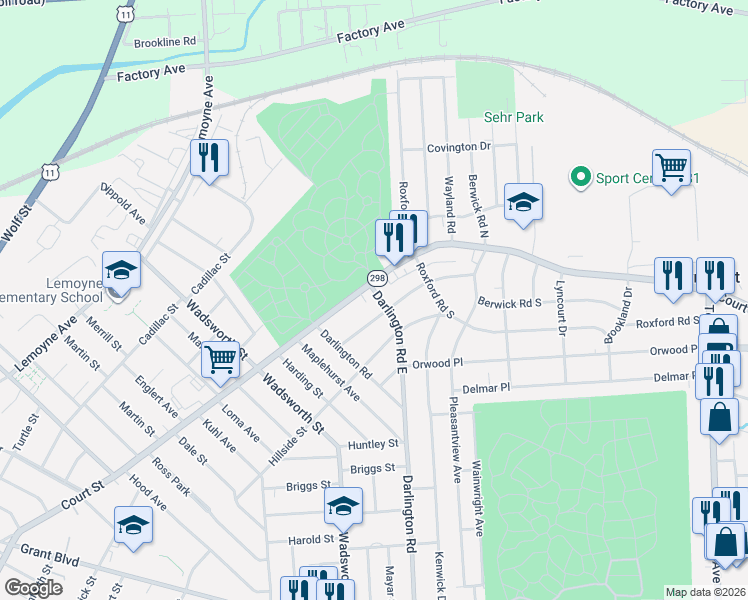 map of restaurants, bars, coffee shops, grocery stores, and more near 2401 Court Street in Syracuse