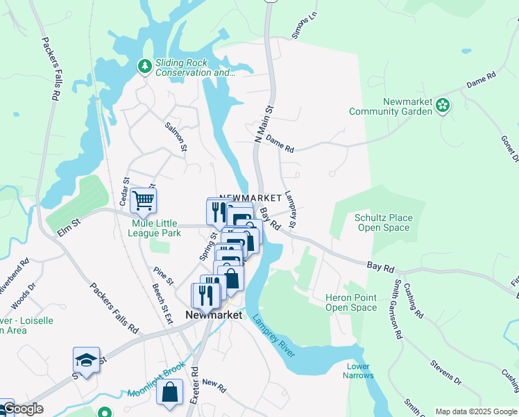 map of restaurants, bars, coffee shops, grocery stores, and more near 6 Bay Road in Newmarket