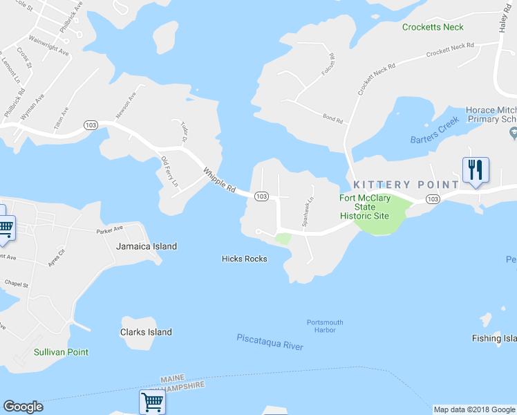 map of restaurants, bars, coffee shops, grocery stores, and more near 10 Pepperrell Road in Kittery