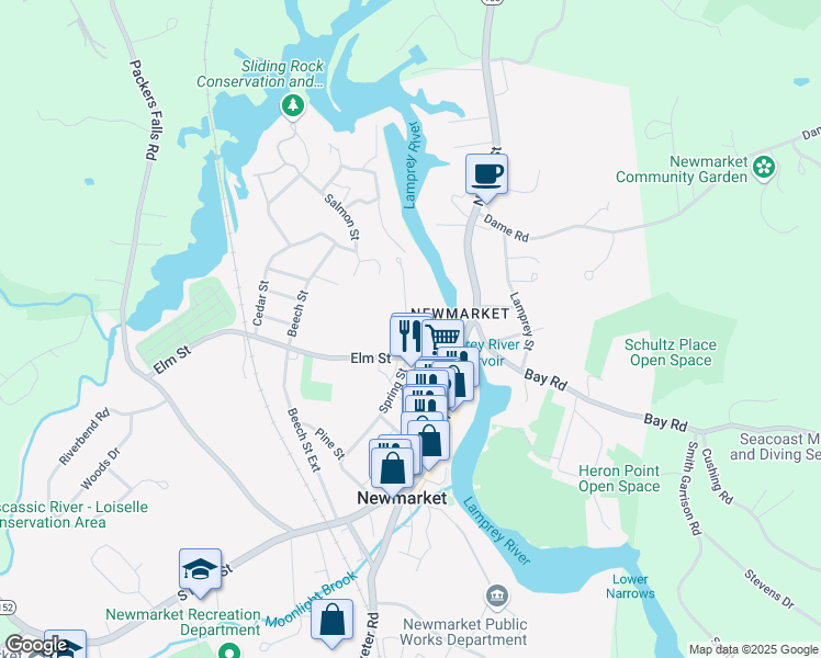map of restaurants, bars, coffee shops, grocery stores, and more near 12 Nichols Avenue in Newmarket