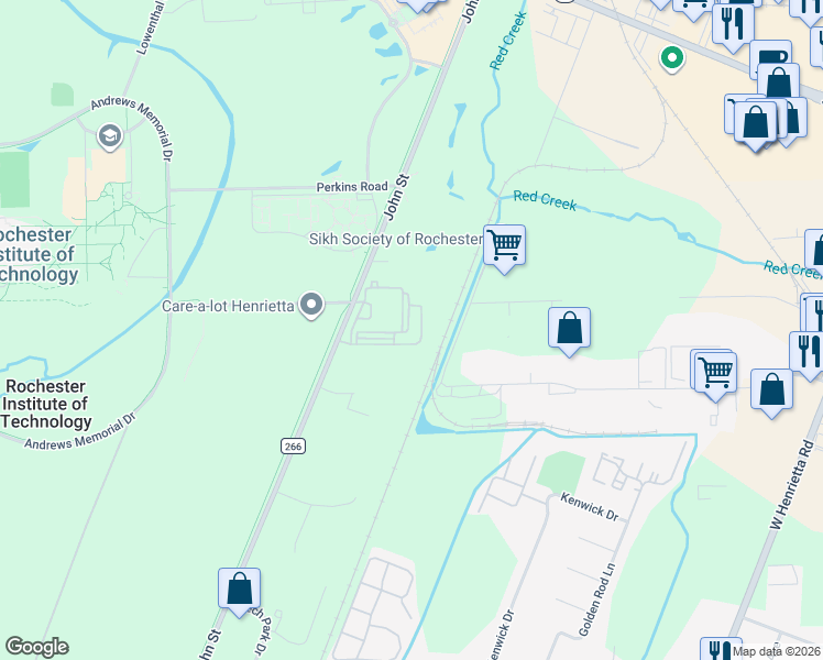 map of restaurants, bars, coffee shops, grocery stores, and more near 380 John Street in Rochester