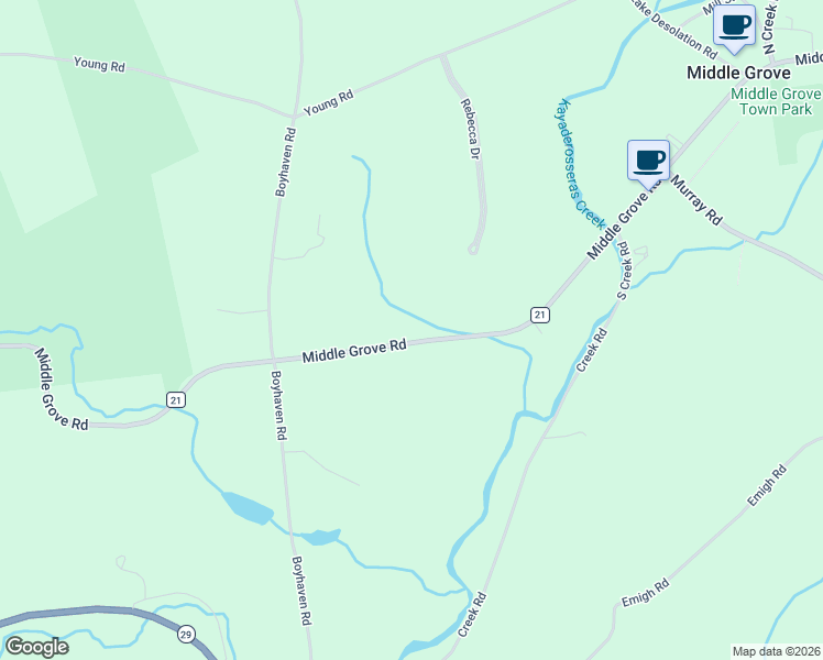 map of restaurants, bars, coffee shops, grocery stores, and more near 543 Middle Grove Road in Middle Grove