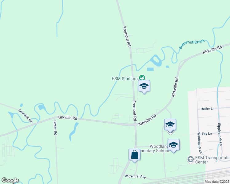 map of restaurants, bars, coffee shops, grocery stores, and more near 6443 Fremont Road in East Syracuse