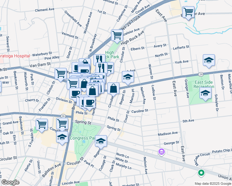 map of restaurants, bars, coffee shops, grocery stores, and more near in Saratoga Springs