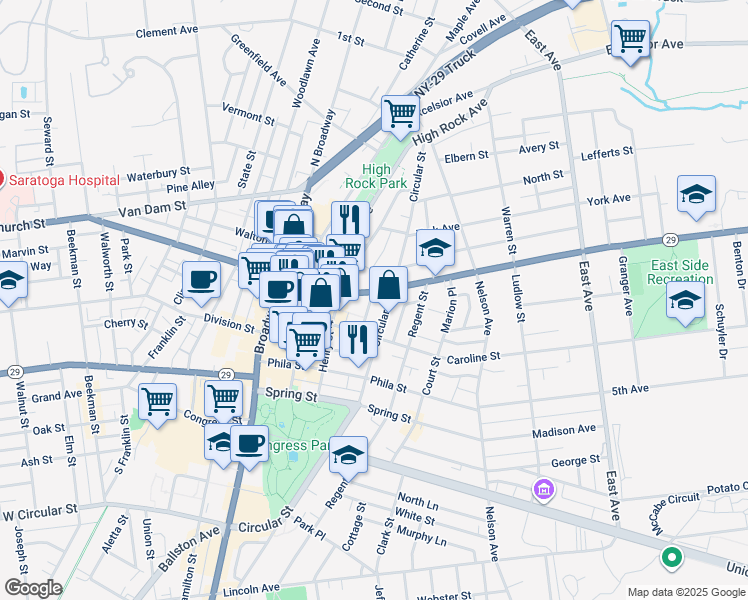 map of restaurants, bars, coffee shops, grocery stores, and more near in Saratoga Springs