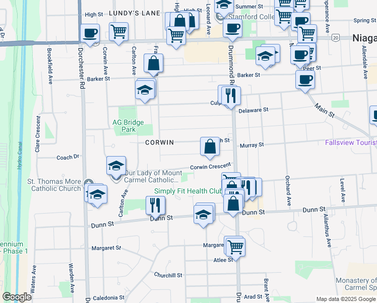 map of restaurants, bars, coffee shops, grocery stores, and more near in Niagara Falls