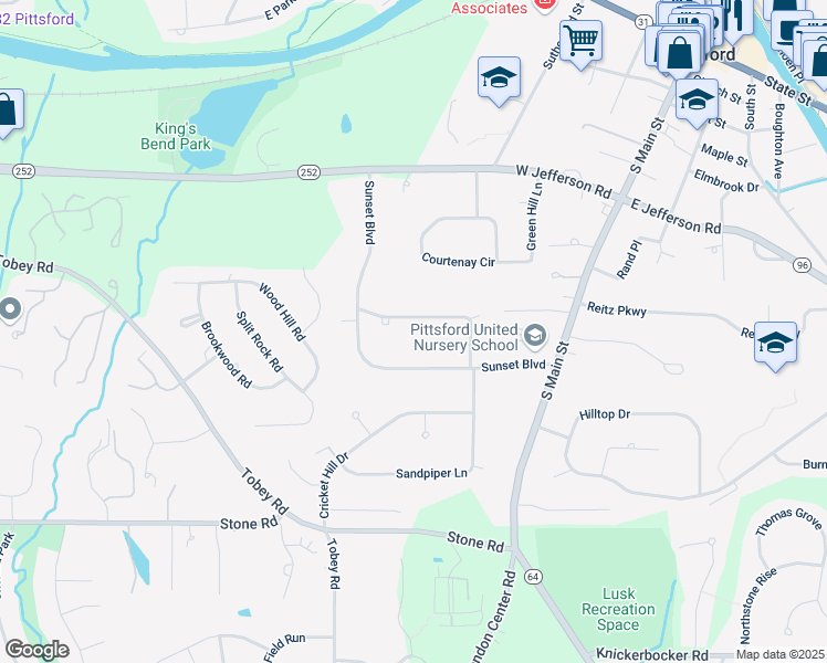 map of restaurants, bars, coffee shops, grocery stores, and more near 13 Buttermilk Hill Road in Pittsford