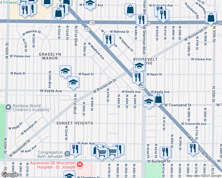 map of restaurants, bars, coffee shops, grocery stores, and more near 4634 W Keefe Ave in Milwaukee