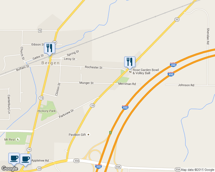 map of restaurants, bars, coffee shops, grocery stores, and more near 46 Munger Street in Bergen