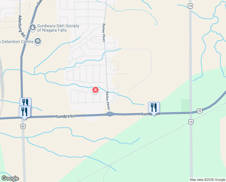 map of restaurants, bars, coffee shops, grocery stores, and more near 16 Peach Street in Thorold
