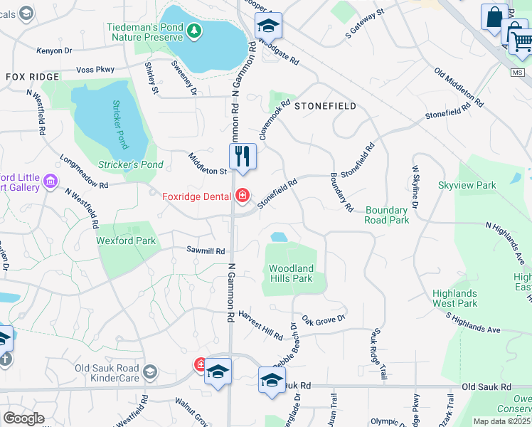 map of restaurants, bars, coffee shops, grocery stores, and more near 6701 Stonefield Road in Middleton
