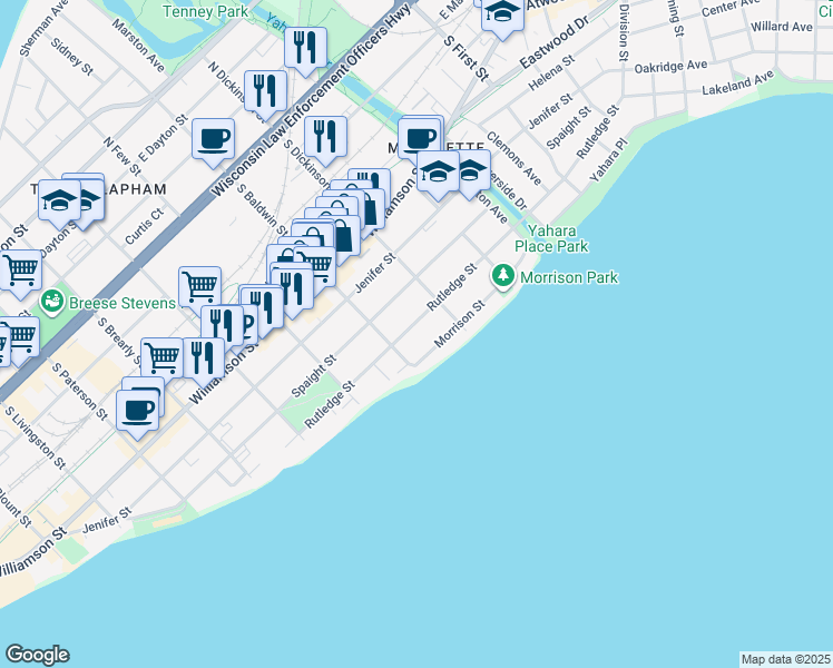 map of restaurants, bars, coffee shops, grocery stores, and more near 1316 Rutledge Street in Madison