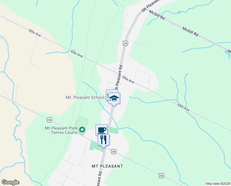 map of restaurants, bars, coffee shops, grocery stores, and more near Mount Pleasant Road in Brant