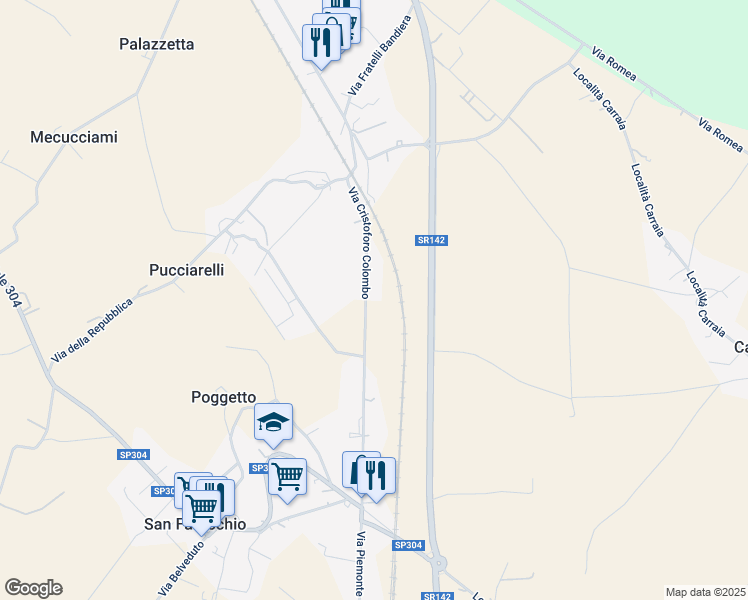 map of restaurants, bars, coffee shops, grocery stores, and more near 97 Via Cristoforo Colombo in Provincia di Perugia