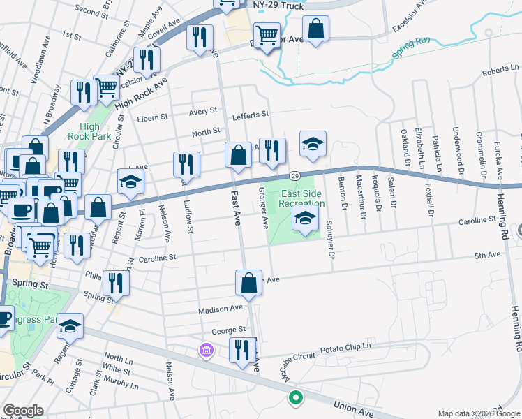 map of restaurants, bars, coffee shops, grocery stores, and more near 31 Jumel Place in Saratoga Springs