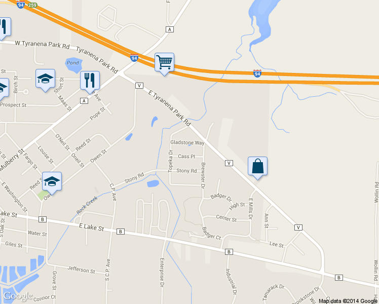 map of restaurants, bars, coffee shops, grocery stores, and more near 933 Cass Place in Lake Mills