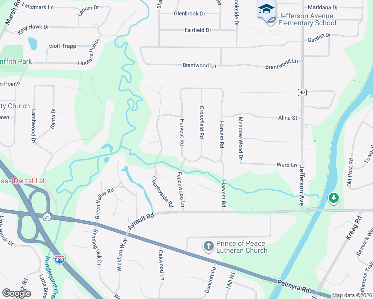 map of restaurants, bars, coffee shops, grocery stores, and more near 98 Harvest Road in Fairport