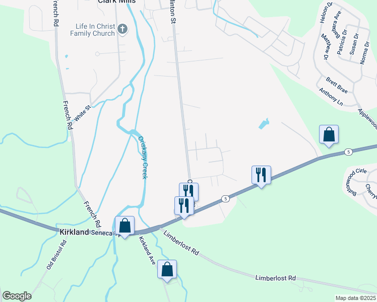 map of restaurants, bars, coffee shops, grocery stores, and more near 101 Pheasants Run in Clark Mills