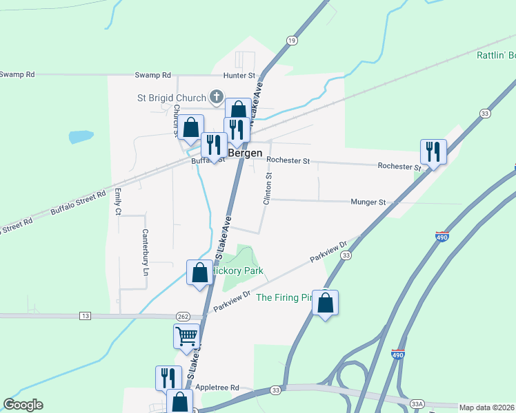 map of restaurants, bars, coffee shops, grocery stores, and more near 26 Clinton St in Bergen