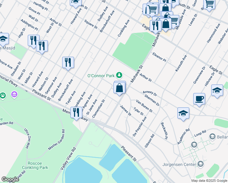 map of restaurants, bars, coffee shops, grocery stores, and more near 630 Rosemont Place in Utica