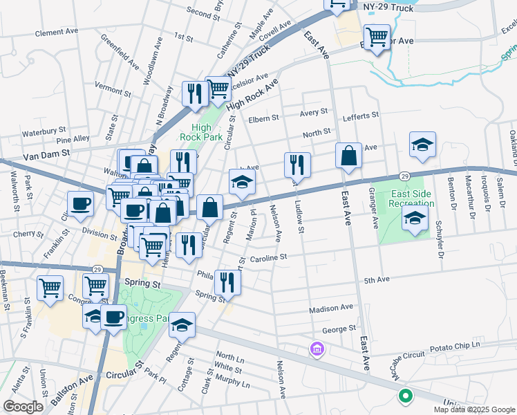 map of restaurants, bars, coffee shops, grocery stores, and more near 142 Lake Avenue in Saratoga Springs
