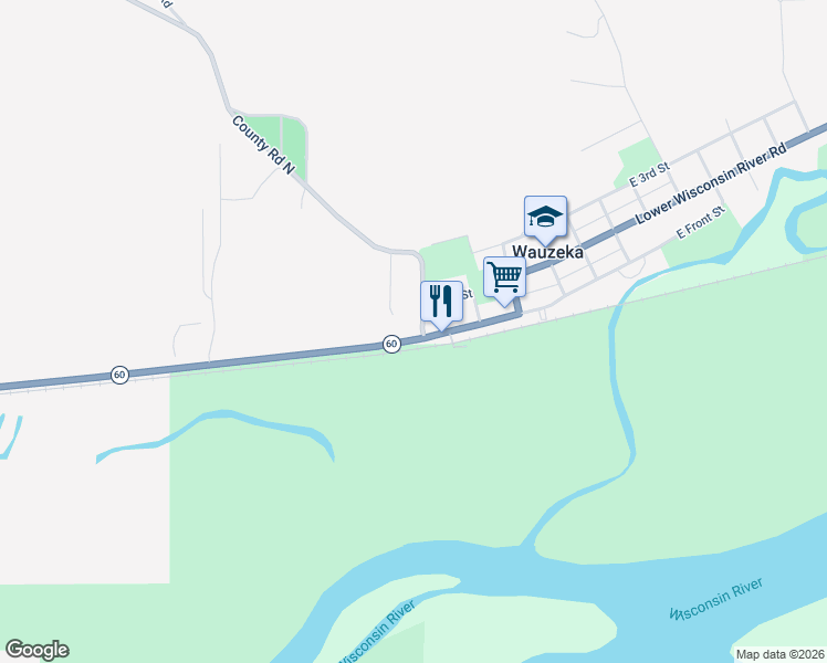 map of restaurants, bars, coffee shops, grocery stores, and more near 101 Park Street in Wauzeka