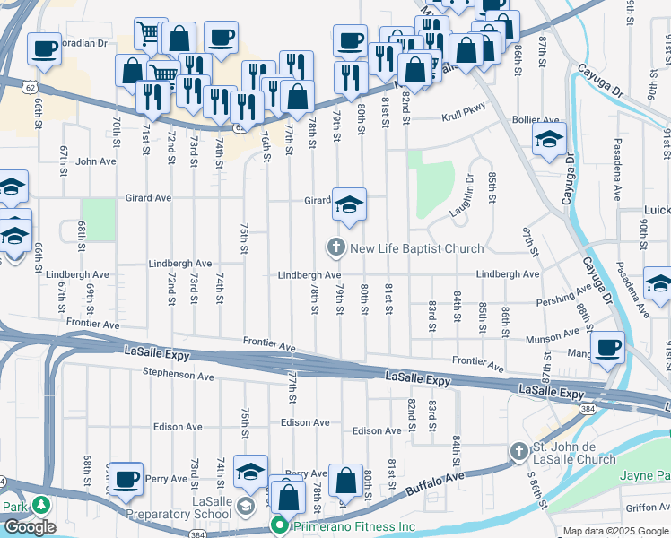 map of restaurants, bars, coffee shops, grocery stores, and more near 509 79th Street in Niagara Falls