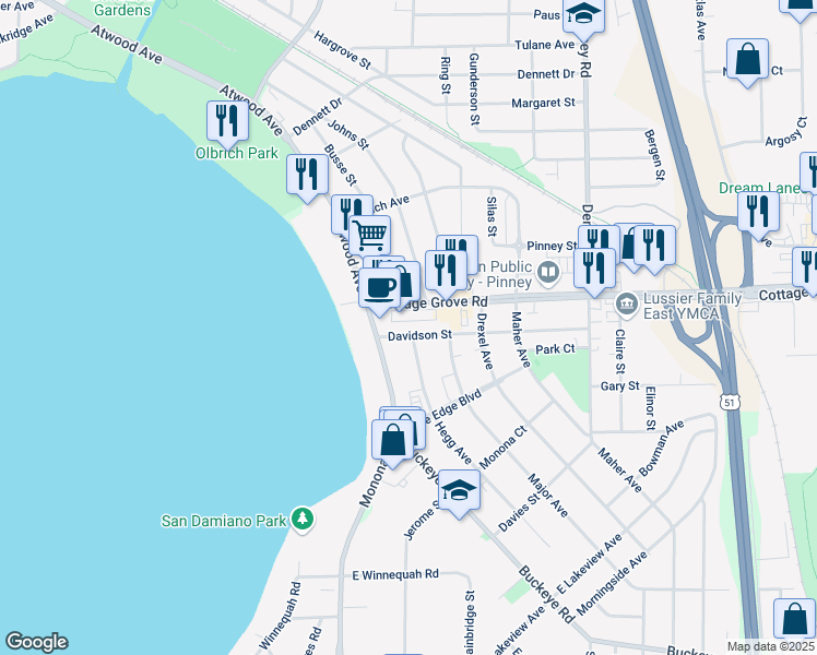 map of restaurants, bars, coffee shops, grocery stores, and more near 108 Davidson Street in Madison