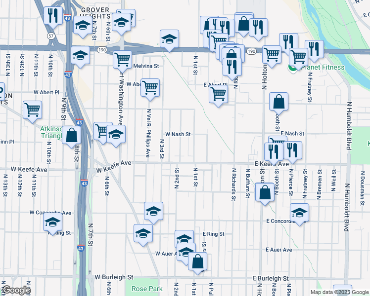 map of restaurants, bars, coffee shops, grocery stores, and more near 3542 North 2nd Street in Milwaukee