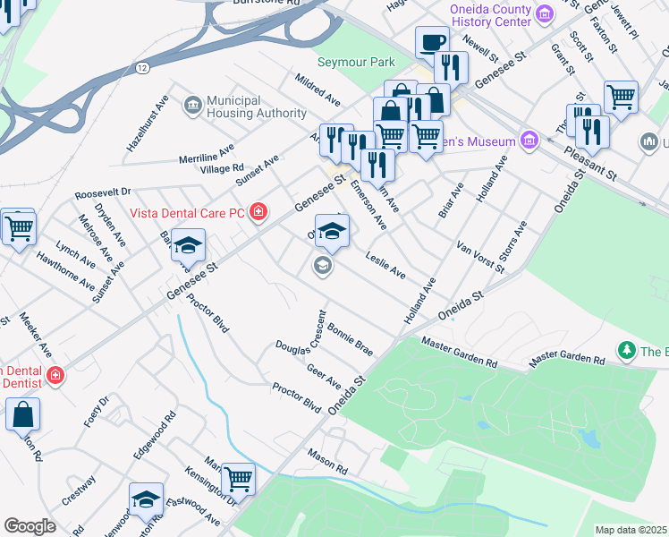 map of restaurants, bars, coffee shops, grocery stores, and more near 26 Prospect St in Utica