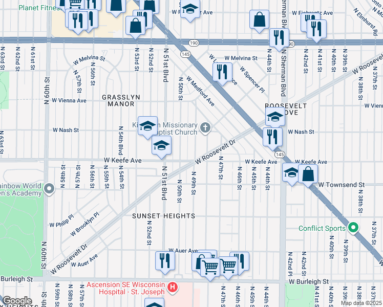 map of restaurants, bars, coffee shops, grocery stores, and more near 3519 North 49th Street in Milwaukee