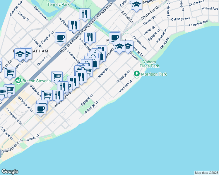 map of restaurants, bars, coffee shops, grocery stores, and more near 1314 Rutledge Street in Madison
