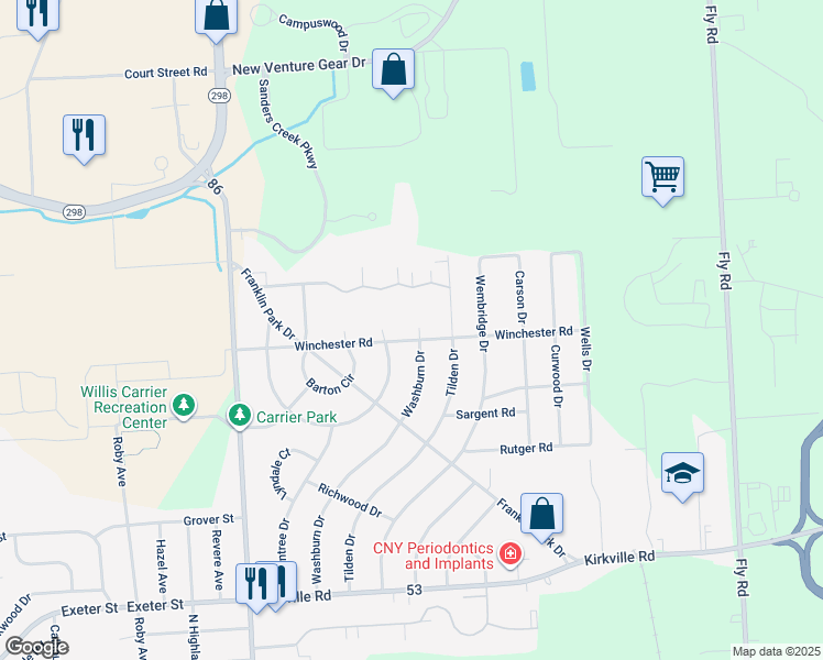 map of restaurants, bars, coffee shops, grocery stores, and more near 507 Winchester Rd in East Syracuse