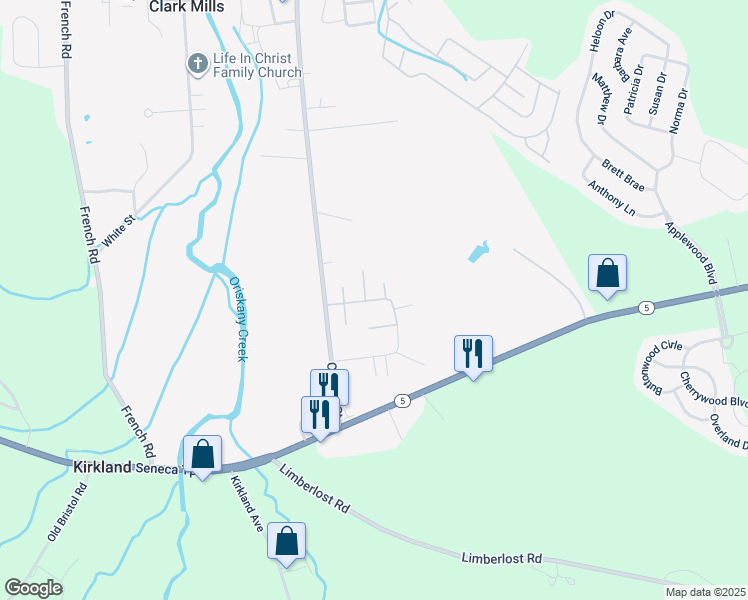 map of restaurants, bars, coffee shops, grocery stores, and more near 143 Pheasants Run in Clinton