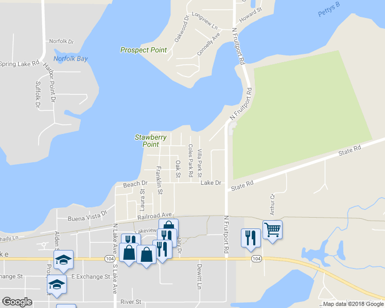 map of restaurants, bars, coffee shops, grocery stores, and more near 17346 Coles Park Road in Spring Lake