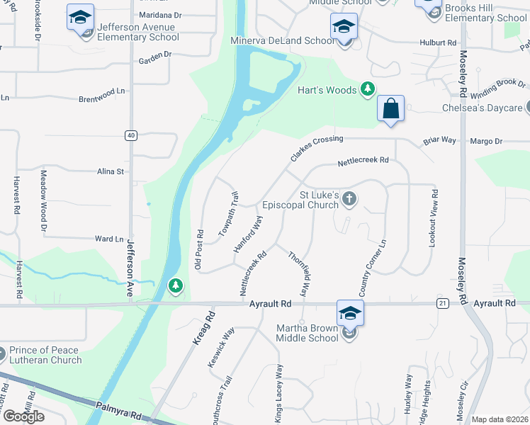 map of restaurants, bars, coffee shops, grocery stores, and more near 27 Hanford Way in Fairport
